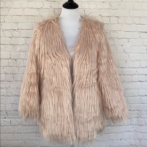 Blush Pink Faux Fur Coat Size Small